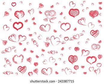 doodle red hearts seamless pattern background