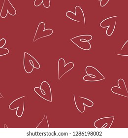 Doodle red Lovely Valentines Day background seamless pattern with cute hearts. Vector illustration.
