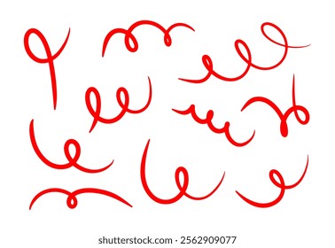 Doodle red spring and spiral set, hand drawn coil icons. Vector flexible lines for your design