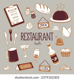 Doodle of restaurant items. Hand drawing vector illustration of restaurant.