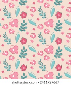 Doodle Retro Flowers Seamless Pattern