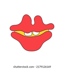 Doodle retro lips. Comic smiling mouth.Hippie design element.