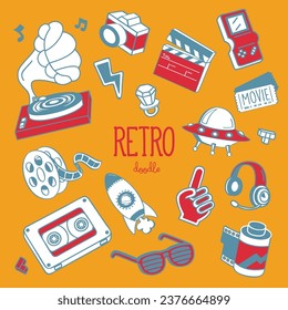 Doodle retro objects. Hand drawn vector illustration of retro items.