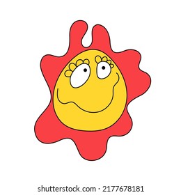 Doodle retro smiling emoji. Vector happy vintage sticker.