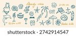 Doodle retro summer beach vacation elements