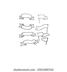 Doodle of ribbon banner illustrations isolated on a white background.