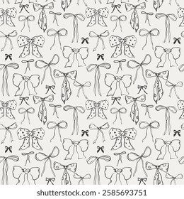 Doodle ribbon bows vector seamless background. Simple cute girl themed pattern. Isolated cartoon flat vector design.
