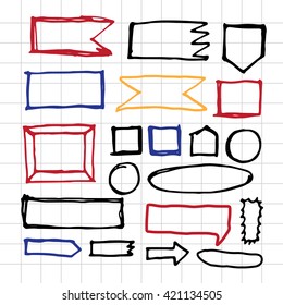 Doodle ribbon and frame banner drawn by hand.vector illustration