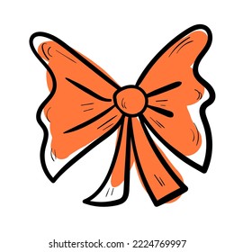 Doodle ribbon illustration. Colourful celebration line art icon on white background.