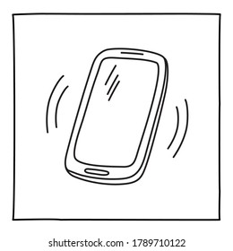 Doodle ringing mobile phone icon hand drawn with thin line
