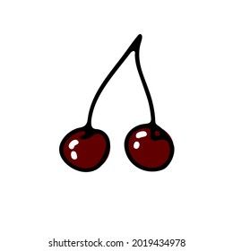Cerise juteuse mûre aux gribouillis. Fraises rouges avec une épicerie isolées sur fond blanc. Fruits dessinés à la main comme symbole de l'été, nourriture crue saine, jardinage, marché. Fraîche une belle impression. Illustration vectorielle
