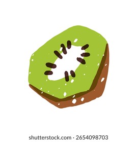 Rabiscar kiwi maduro. Ícone de metade da fruta fresca exótica. Comida orgânica, natural de jardim tropical, cultivo de pomar. Alimentação saudável. Ilustração de vetor desenhada à mão isolada plana sobre fundo branco