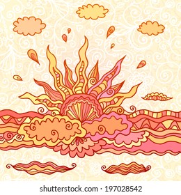 Doodle rising sun vector illustration