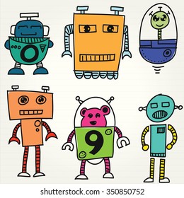 Doodle Robot cartoon, illustration.
