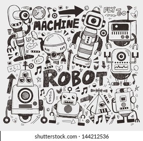 Doodle Robot Element, Illustrator Line Tools Drawing