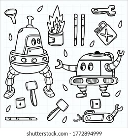doodle robotic character vector illustration