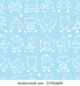 Doodle robots fun seamless pattern background