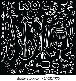 Doodle rock musical instruments, vector
