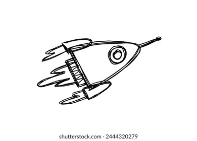 Doodle rocket hand drawn. Space, stars, spaceship. Vector illustration.