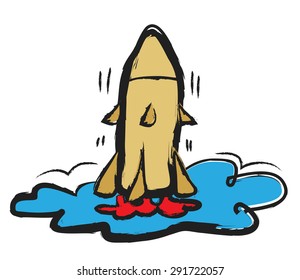 doodle rocket icon, vector illustration