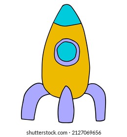 Doodle rocket ship toy for kids isolated on white background. Spaceship games.