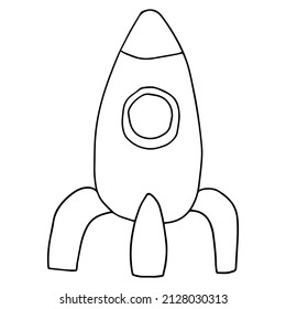 Doodle rocket ship toy for kids isolated on white background. Spaceship games.