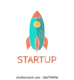 Doodle rocket. Start up concept. Vector illustration