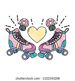 doodle roller skate style with fungus and heart