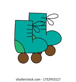 Doodle roller Skates icon isolated on white. Hand drawing line art. Cartoon shoe. Sketch vectot stock illustration. EPS 10