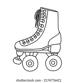 Doodle roller skates vector illustration. Hand drawn 90's style retro roller skate isolated