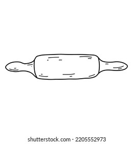 Anclaje de rodadura de garrapatas con estilo dibujado a mano. Esbozar ilustración vectorial de roller de masa de madera, herramientas de horneado de cocina.