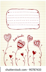 Doodle romantic background-frame with heart-flowers.