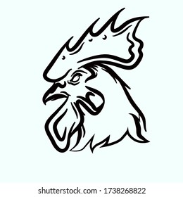 Doodle rooster logo. The head of a rooster