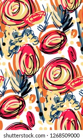 doodle rose colorful vector design flower art painting decoration wallpaper seamless pattern garden
