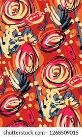 doodle rose colorful vector design flower art painting decoration wallpaper seamless pattern garden