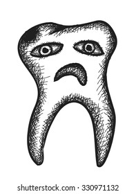 doodle rotten tooth, vector illustration icon