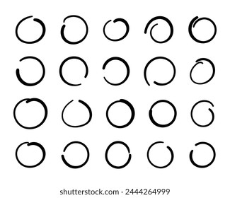 Doodle round circular  frames set. Hand drawn circle frame borders template collection. Vector  illustration isolated on white background