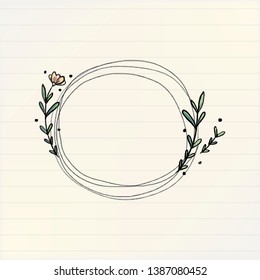 Doodle round floral wreath frame vector