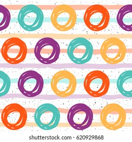 Doodle round seamless background. Childish round isolated on white cover. Pattern for card, t-shirt, bag design, album, scrapbook, holiday wrapping paper, textile fabric, garment, wallpaper etc.