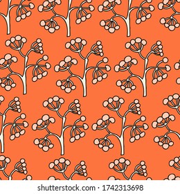 Doodle rowan seamless pattern. Geometric layout. Vector stock illustration in cartoon style.