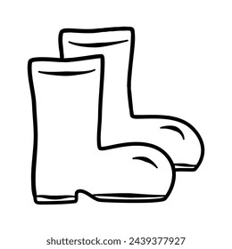 Doodle rubber boots. Hand drawn garden shoes. Vector illustration isolated on white background