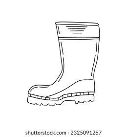 Botas de goma de Doodle aisladas en un fondo blanco. Mano dibujada,