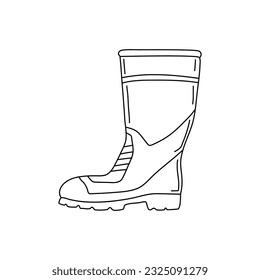 Botas de goma de Doodle aisladas en un fondo blanco. Mano dibujada,