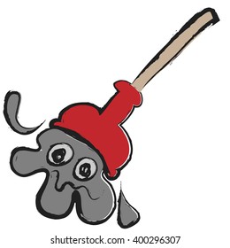 doodle rubber plunger, vector illustration icon