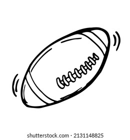 Doodle rugby ball sketch. American Football ball line vector.