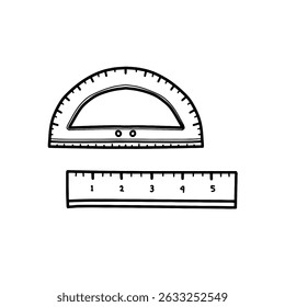 Doodle rulers set vector illustration. Hand drawn geometry supplies on white background. School supplies hand drawn icon set