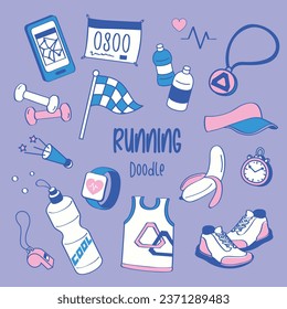 Doodle running. Hand drawn vector Illustration doodle with running items.