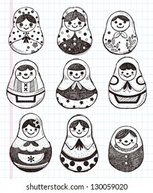 Doodle Russian Doll Element Icon Set