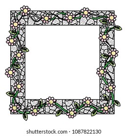 doodle rustic framework with flowers and stone decoration