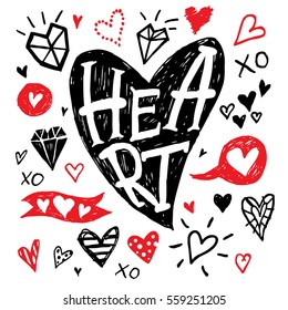 Doodle rustic hand drawn hearts.